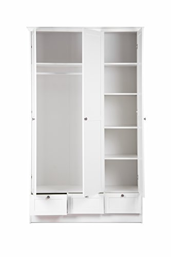 STOCKHOLM Mädchenzimmer Jugendzimmer Schlafzimmer komplett Set im Landhaus Stil in weiß mit Bett 90x200, 1 Nachttisch und Kleiderschrank 120 x 200 x 51 cm in weiß3