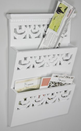 Wandboard für die Post im Landhaus Stil | Ein Holder für Ihre Briefe | Zeitungsständer mit zwei Ablagen | Newsholder in weiß antik aus Holz | Eine Dokumentenablage im Rosali Design | Ideale Wandablage mit Briefhalter2