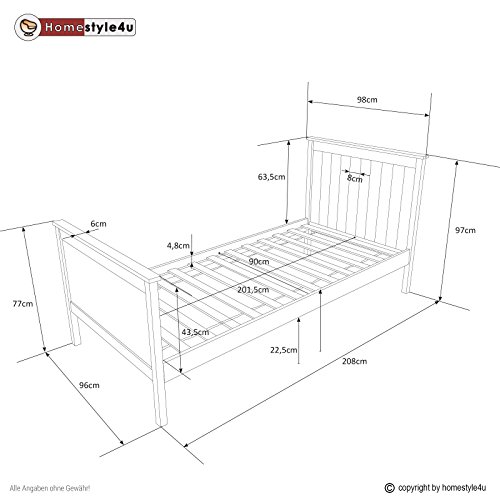 Homestyle4u Jugendbett Einzelbett Holzbett Bettgestell 90x200 weiß Tagesbett Bett Kiefer6