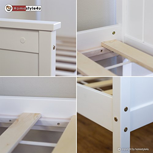 Homestyle4u Jugendbett Einzelbett Holzbett Bettgestell 90x200 weiß Tagesbett Bett Kiefer1