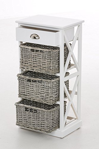 CLP 3er Korb Kommode / Telefontisch BRETO, Landhausstil, inklusive 3 Körben (Höhe: 83 cm, Breite: 41 cm, Tiefe: 30 cm) weiß2