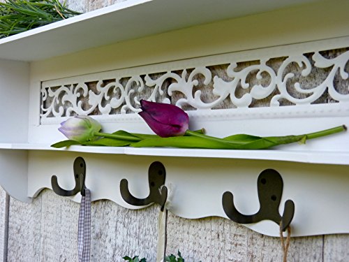 Wandgarderobe Garderobe Kleiderhaken mit Ablage und Verzierungen - Weiß - 3 Doppelhaken - 60x21cm1