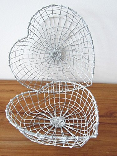 2er Set Herz Korb im Shabby Look Landhausstil Metall1