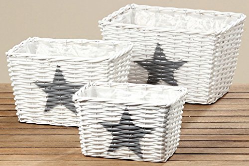 Pflanztopf Weiss mit Stern Landhaus Stil 3 er Set 24 - 33 cm Weide Korb1