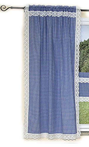 hochwertige Gardine Seitenschal Schal Übergardine LANDHAUSstil BLAU Weiß KARIERT mit wunderschöner HandarbeitsSPITZE aus der Kollektion Handarbeitsspitzen Hossner (Seitenschal 90x150 cm)2