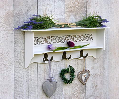 Wandgarderobe Garderobe Kleiderhaken mit Ablage und Verzierungen - Weiß - 3 Doppelhaken - 60x21cm3
